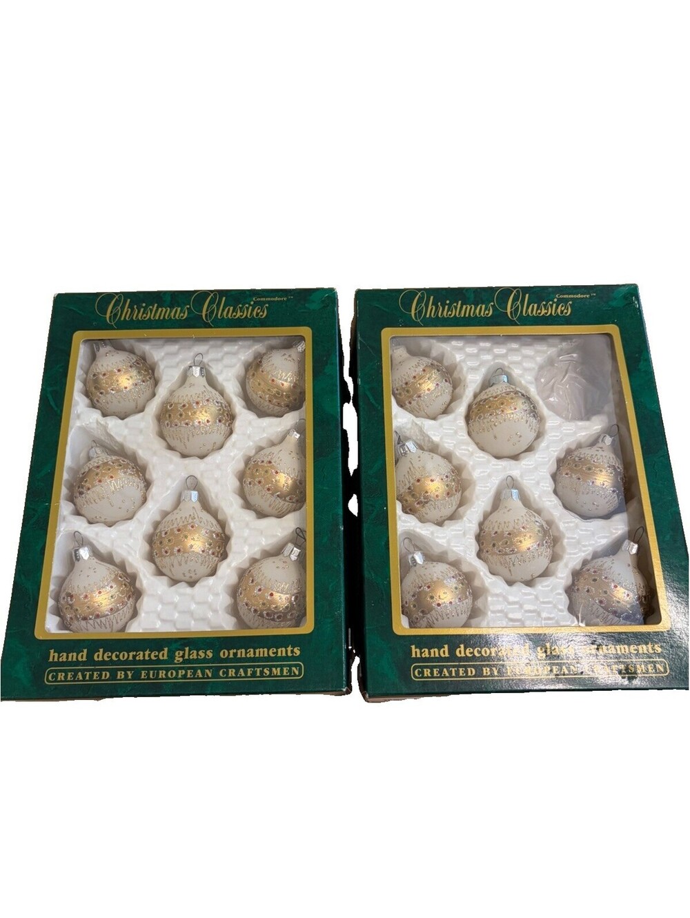 VTG Commodore Glass Christmas Ornaments Romania 2 Boxes 14 Balls Beautiful